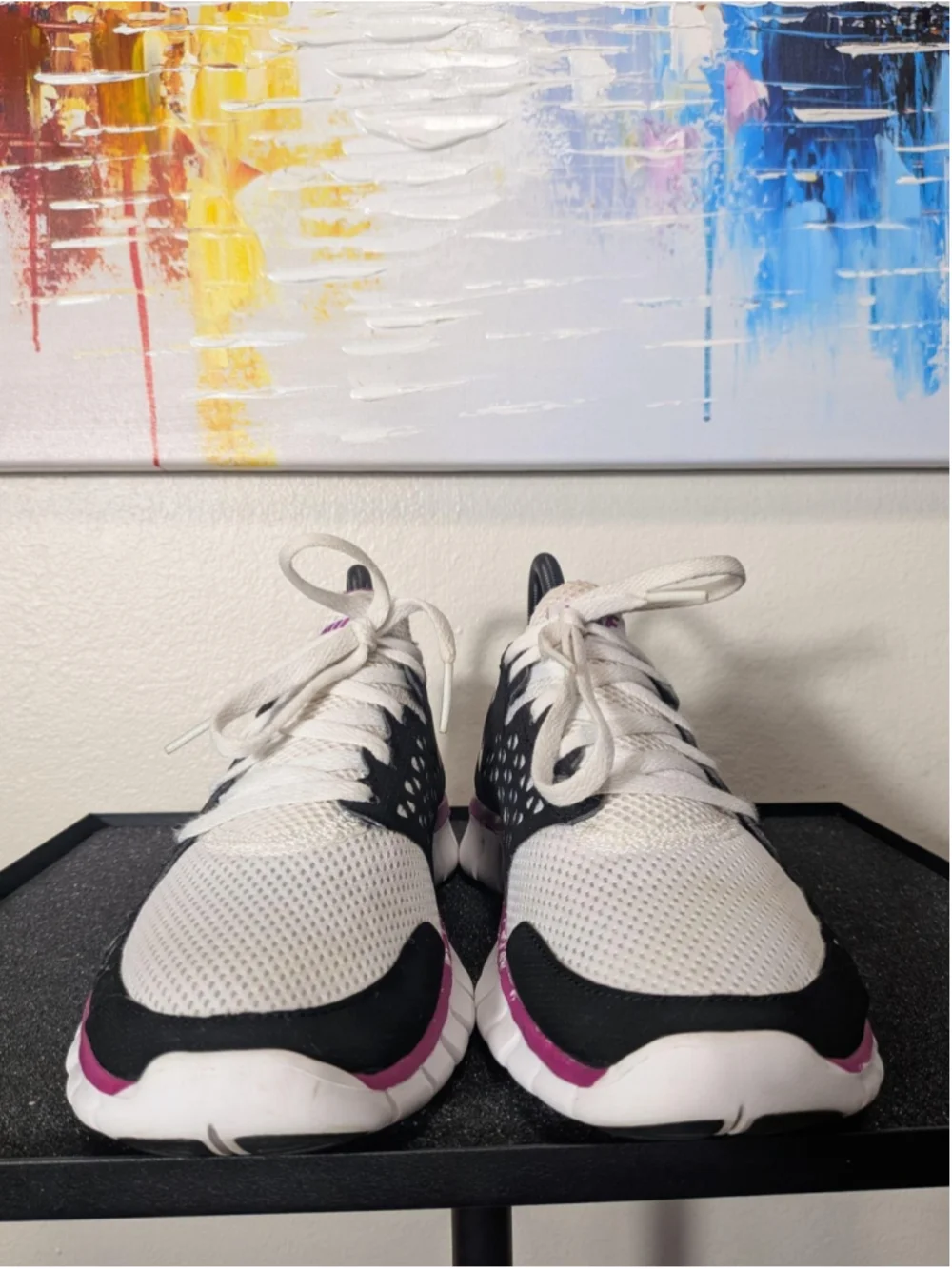 Nike Free Run Shoes Womens Size 7.5 White Black Pink Sneakers 395914-161